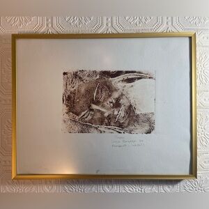 Female Black Brown and White Portrait Monoprint Painting Signed Dated by Artist.